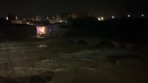 El río Francolí desbordado a su paso por Montblanc