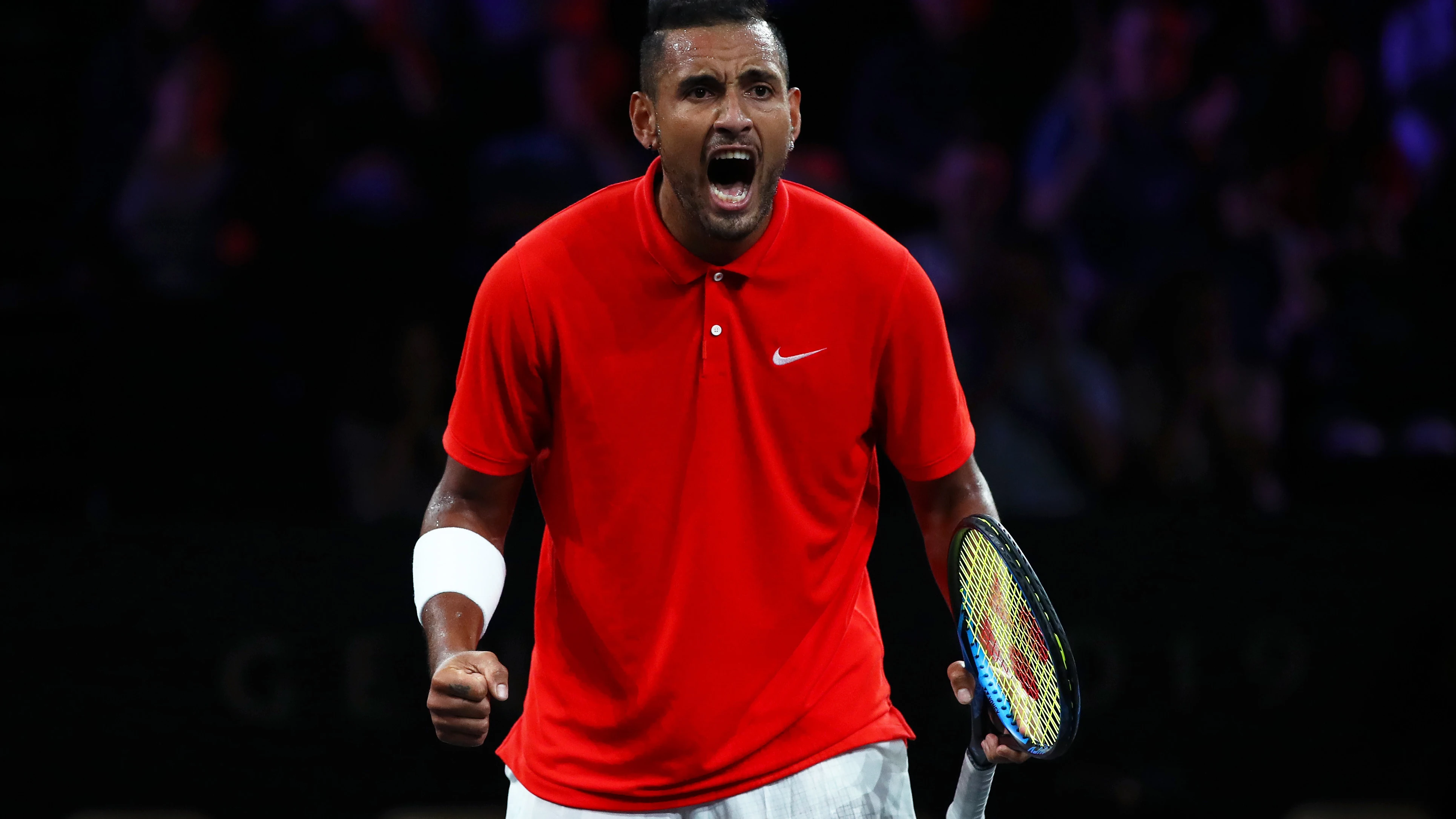 Nick Kyrgios celebra un punto durante un partido