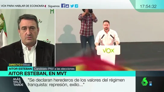 Aitor Esteban, sobre Vox: "Se blanquea a un partido totalitario, no se les aísla ni se les dice 'no son un partido democrático'" Aitor Esteban, sobre Vox: "Se blanquea a un partido totalitario, no se les aísla ni se les dice 'no son un partido democrático'"