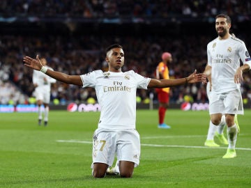 Rodrygo Goes celebra su primer gol en Champions League Rodrygo Goes celebra su primer gol en Champions League