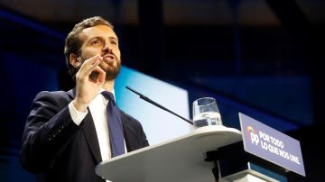 Pablo Casado en el acto de cierre de campaña del PP