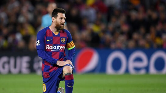 Messi durante el encuentro contra el Slavia de Praga