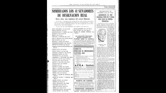 Artículo del ABC con el listado de los 41 senadores nombrados por designación real Artículo del ABC con el listado de los 41 senadores nombrados por designación real
