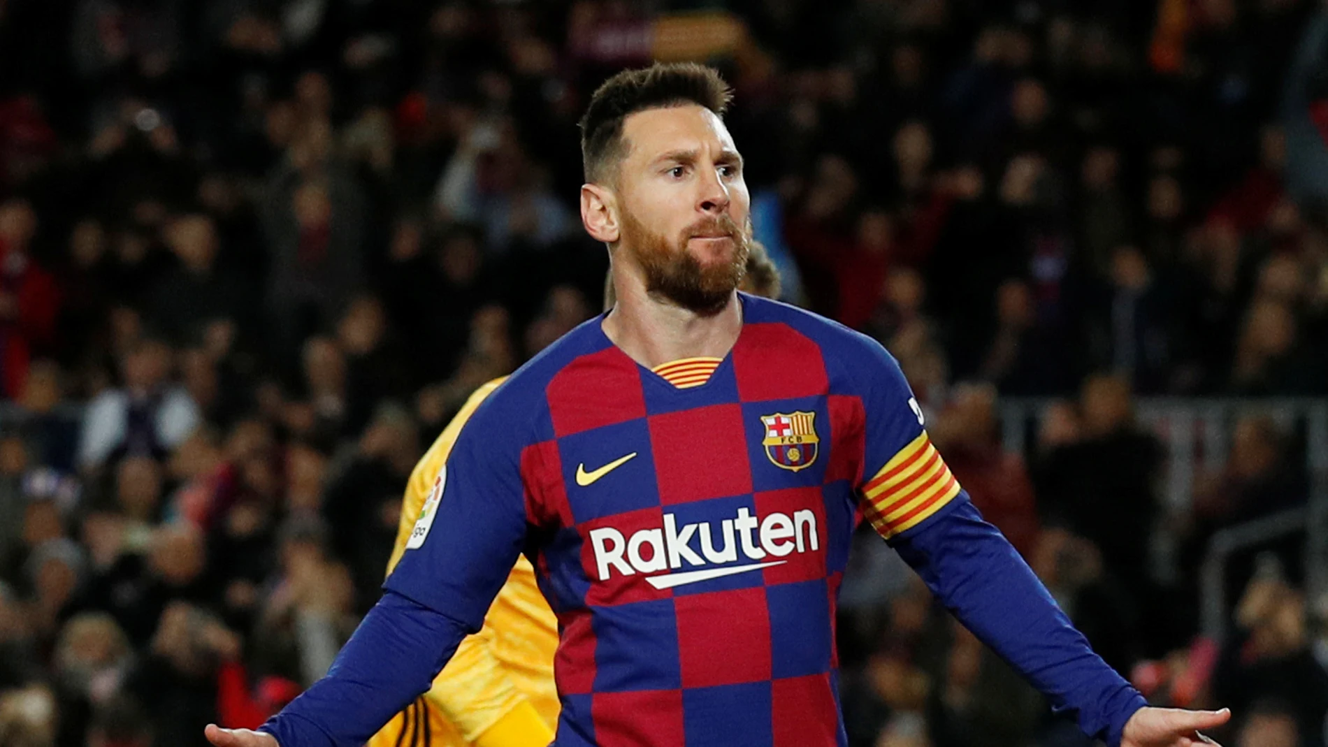 Messi celebra uno de sus goles con el Barça