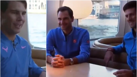 Nadal, Federer y Djokovic conversan Nadal, Federer y Djokovic conversan