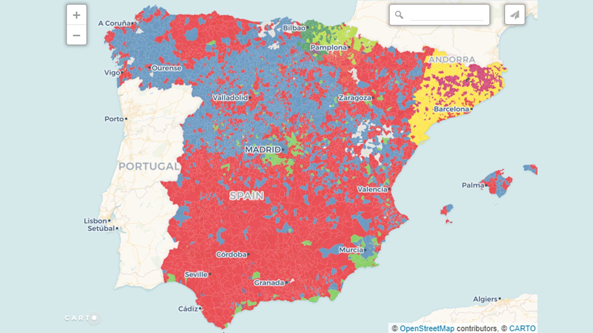 Elecciones 10N: el mapa de resultados por municipios
