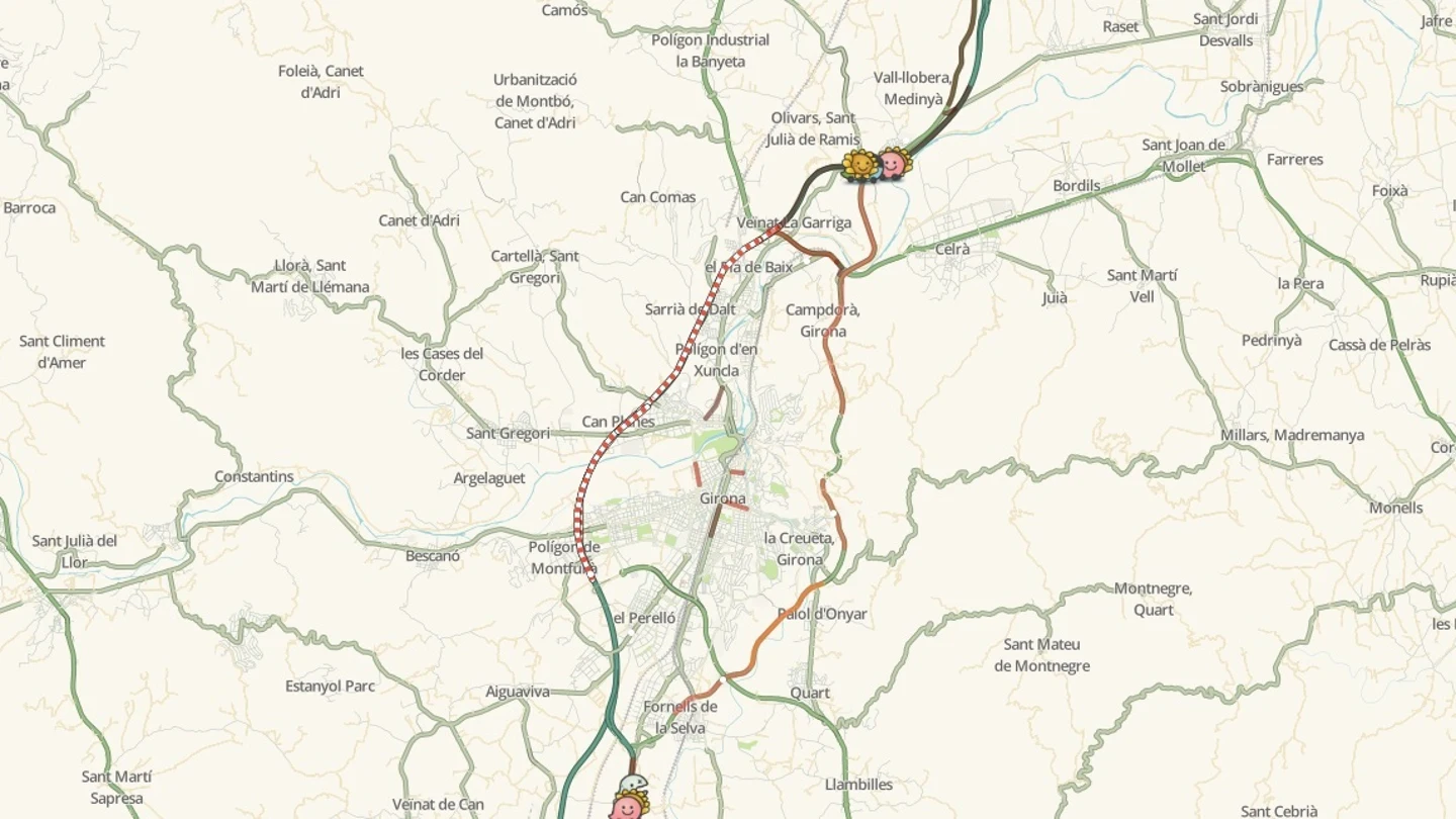 Mapa del estado de las carreteras en Girona Mapa del estado de las carreteras en Girona