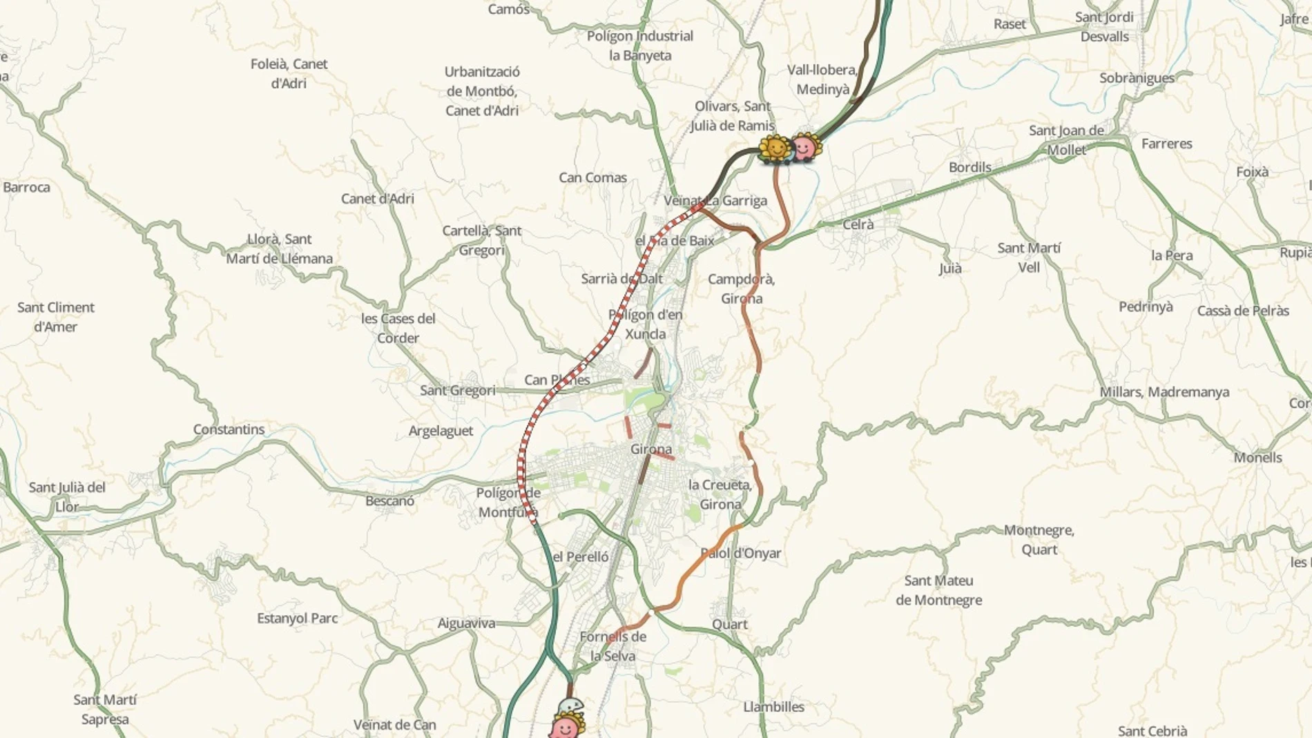 Mapa del estado de las carreteras en Girona