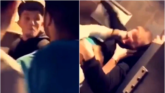 Momento de la pelea de Jason Knight con dos hombres en un baño Momento de la pelea de Jason Knight con dos hombres en un baño