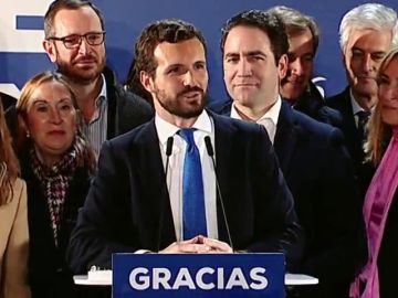 El auge de Vox y la alianza entre PSOE y Unidas Podemos, protagonistas de la celebración de Casado en Génova El auge de Vox y la alianza entre PSOE y Unidas Podemos, protagonistas de la celebración de Casado en Génova