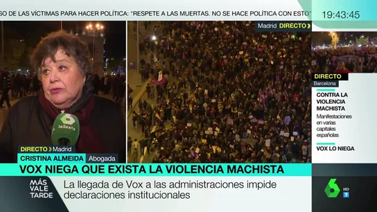 Cristina Almeida carga contra PP y Ciudadanos: "Rompen el consenso institucional y con las mujeres por tres votos" Cristina Almeida carga contra PP y Ciudadanos: "Rompen el consenso institucional y con las mujeres por tres votos"