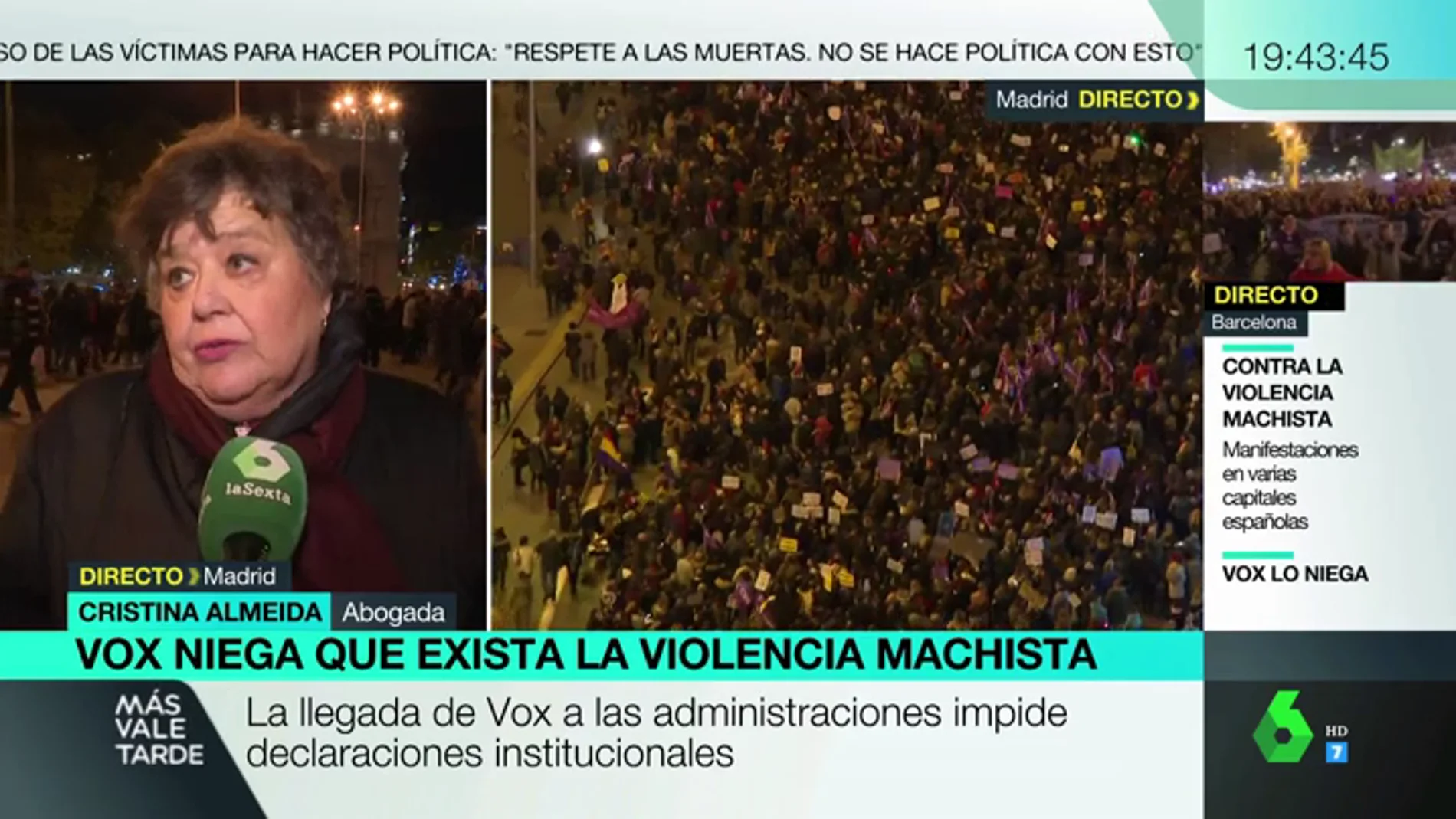 Cristina Almeida carga contra PP y Ciudadanos: "Rompen el consenso institucional y con las mujeres por tres votos"