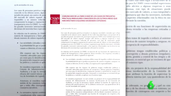 La CNMV emite un duro comunicado para las empresas de la Bolsa tras los escándalos de presunta corrupción La CNMV emite un duro comunicado para las empresas de la Bolsa tras los escándalos de presunta corrupción