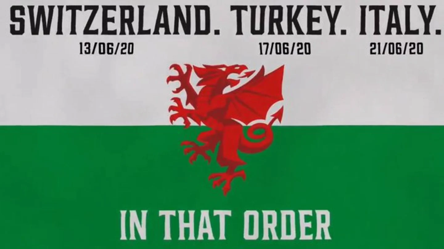 Gales y la bandera para anunciar a sus rivales en la Eurocopa Gales y la bandera para anunciar a sus rivales en la Eurocopa