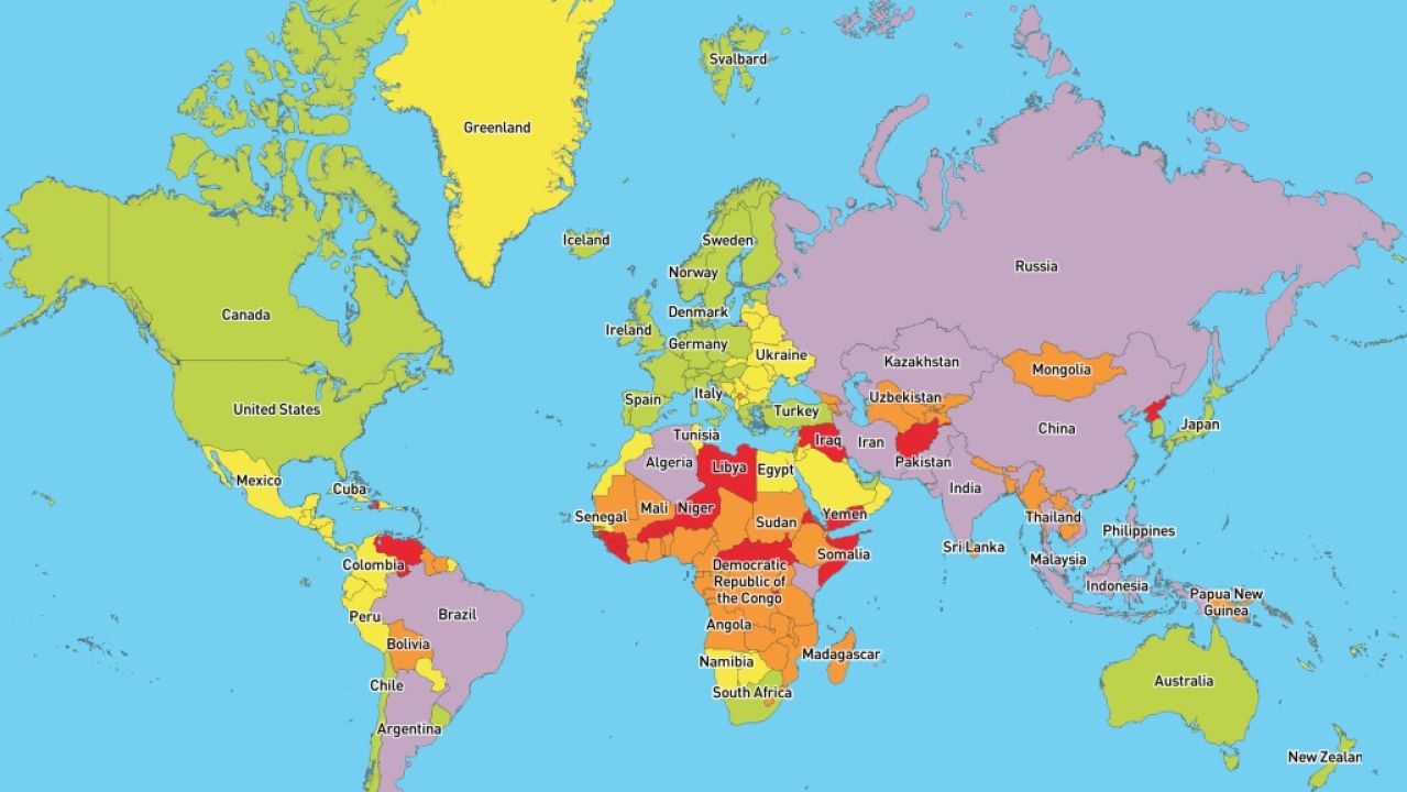 mapa de los paises del mundo Este es el mapa de los países más y menos peligrosos del mundo 