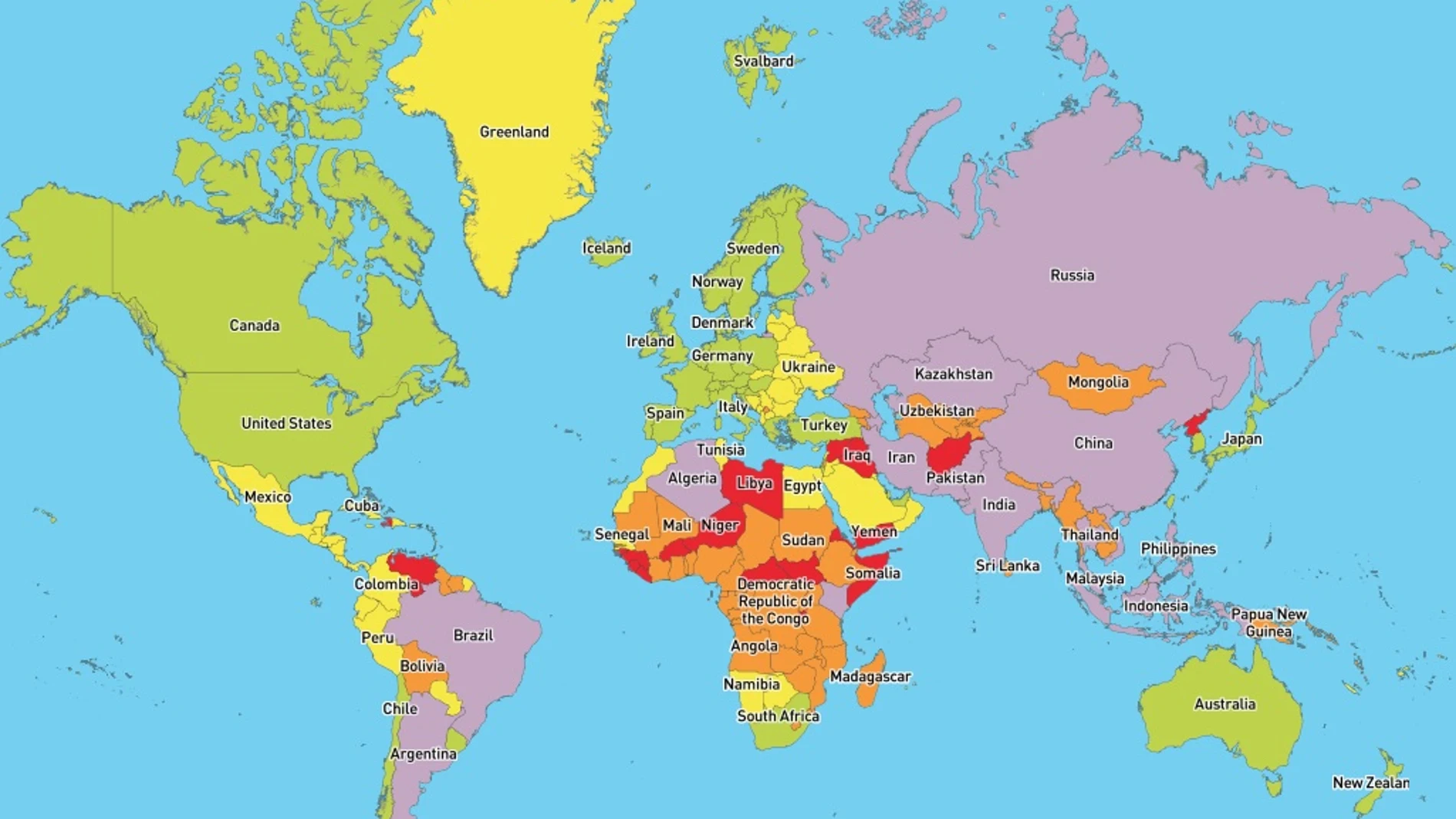 Mapa de los países más y menos seguros del mundo en términos sanitarios