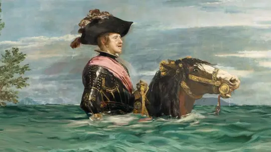 Montaje de la obra 'Felipe VI a caballo' de Velázquez para la campaña. Montaje de la obra 'Felipe VI a caballo' de Velázquez para la campaña.