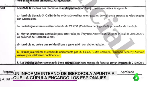 Un informe interno de Iberdrola apunta a que la cúpula encargó los espionajes de Villarejo Un informe interno de Iberdrola apunta a que la cúpula encargó los espionajes de Villarejo