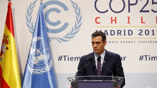 El presidente del Gobierno de España, Pedro Sánchez durante la rueda de prensa por la Cumbre del Clima El presidente del Gobierno de España, Pedro Sánchez durante la rueda de prensa por la Cumbre del Clima
