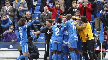 El Getafe celebra uno de sus goles ante el Valladolid