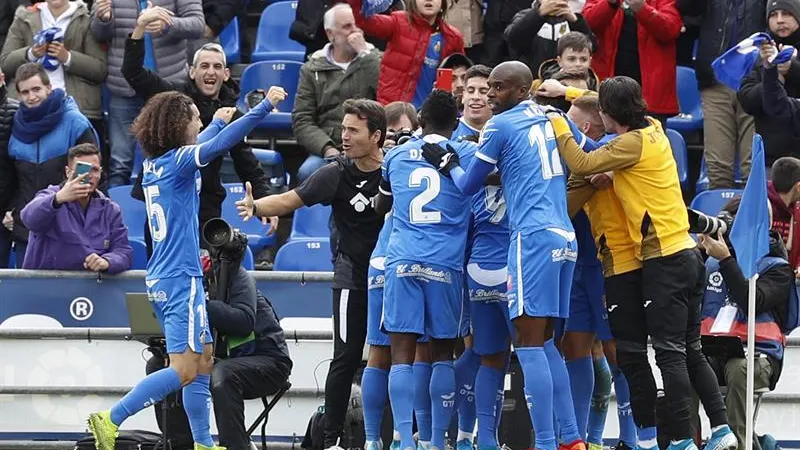 El Getafe celebra uno de sus goles ante el Valladolid