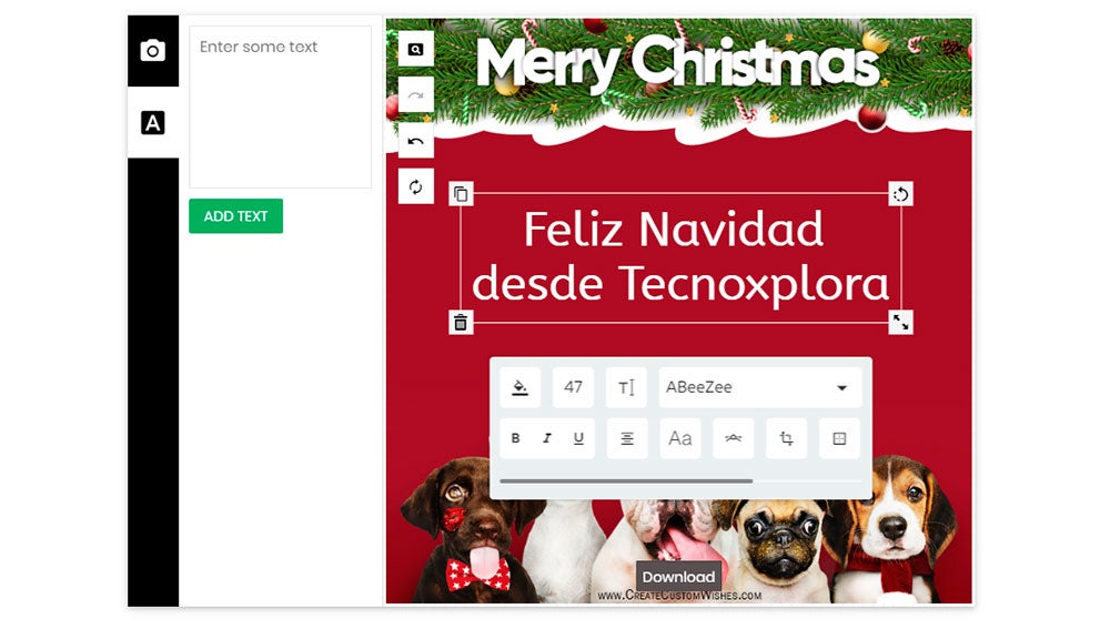 Diseñando la tarejta navideña para enviar en WhatsApp