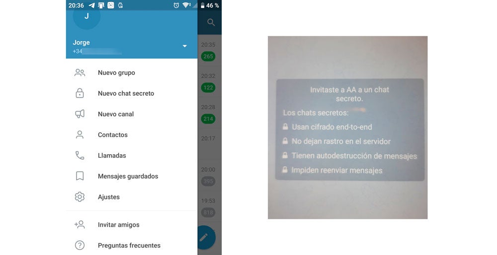 La función de chat secreto en segundo lugar