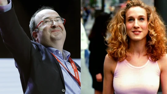 El líder del PSC, Miquel Iceta, y Sarah Jessica Parker en su papel de Carrie Bradshaw El líder del PSC, Miquel Iceta, y Sarah Jessica Parker en su papel de Carrie Bradshaw