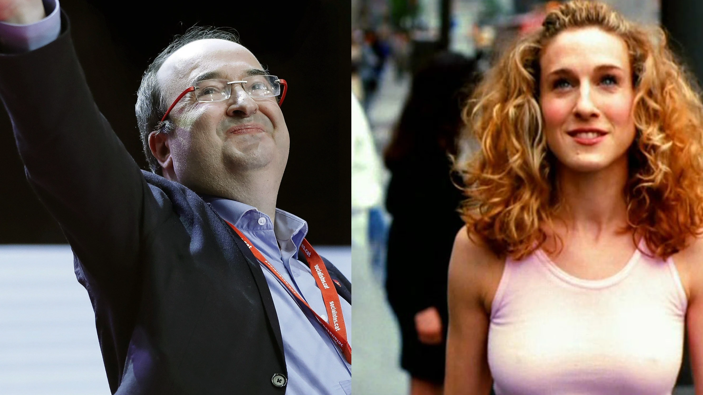 El líder del PSC, Miquel Iceta, y Sarah Jessica Parker en su papel de Carrie Bradshaw