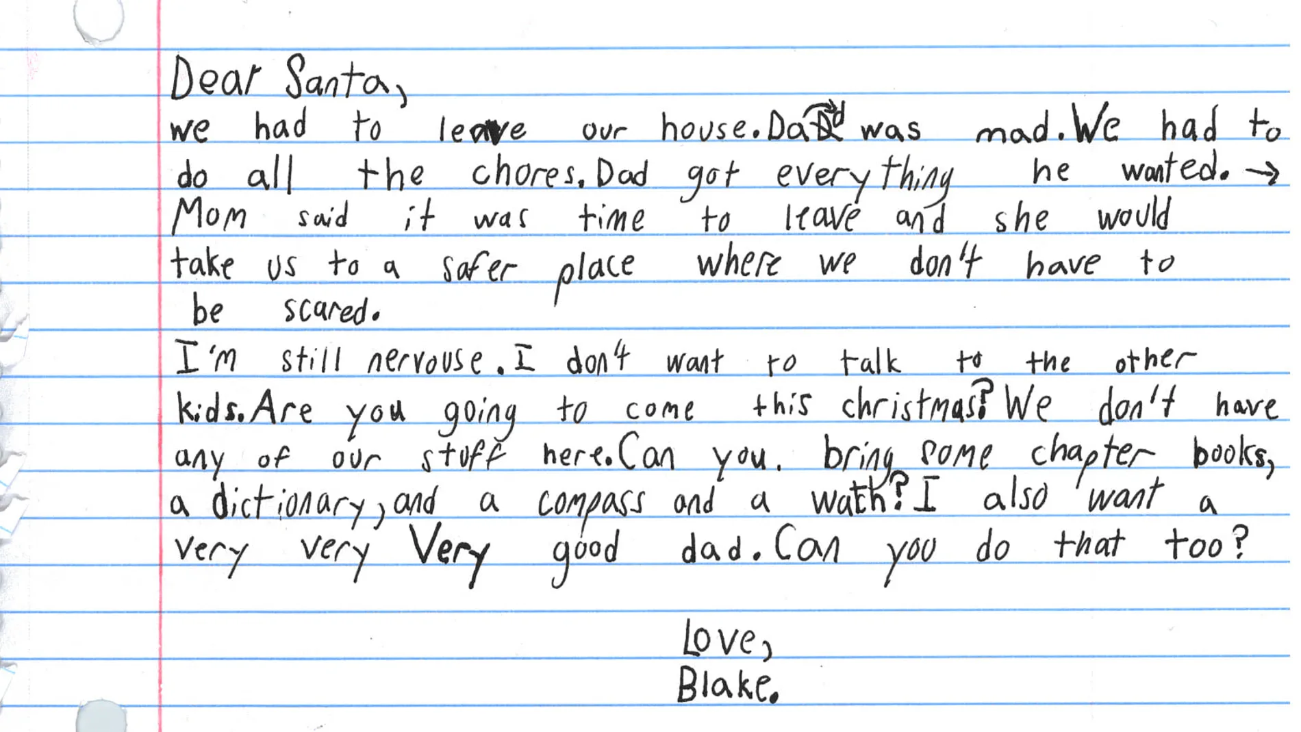 La carta que el pequeño Blake envió a Papá Noel