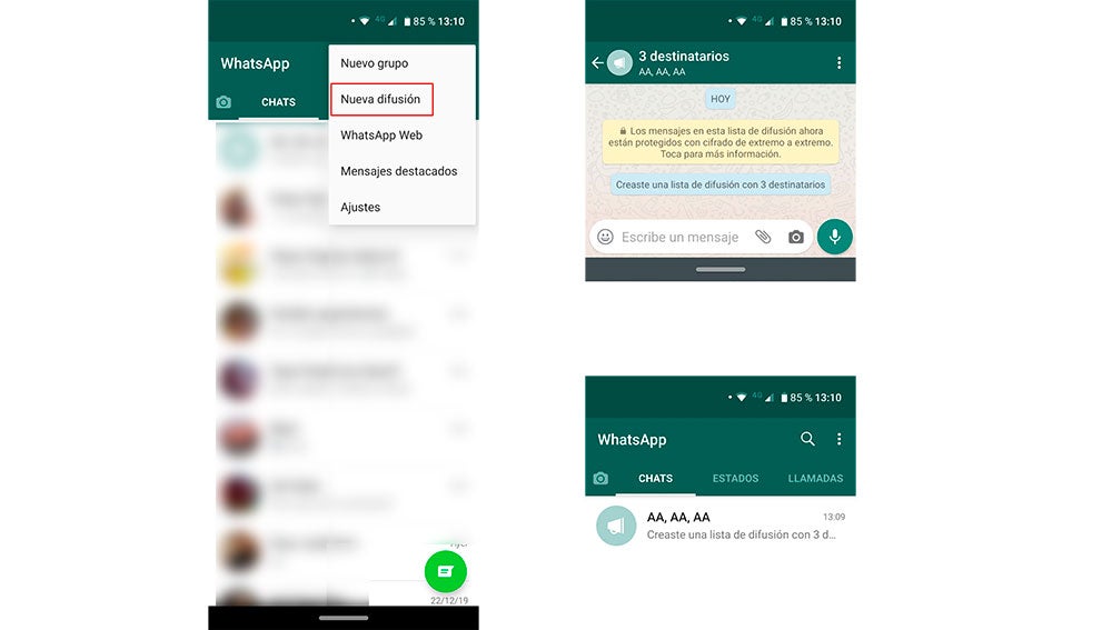 Creando la lista de difusión