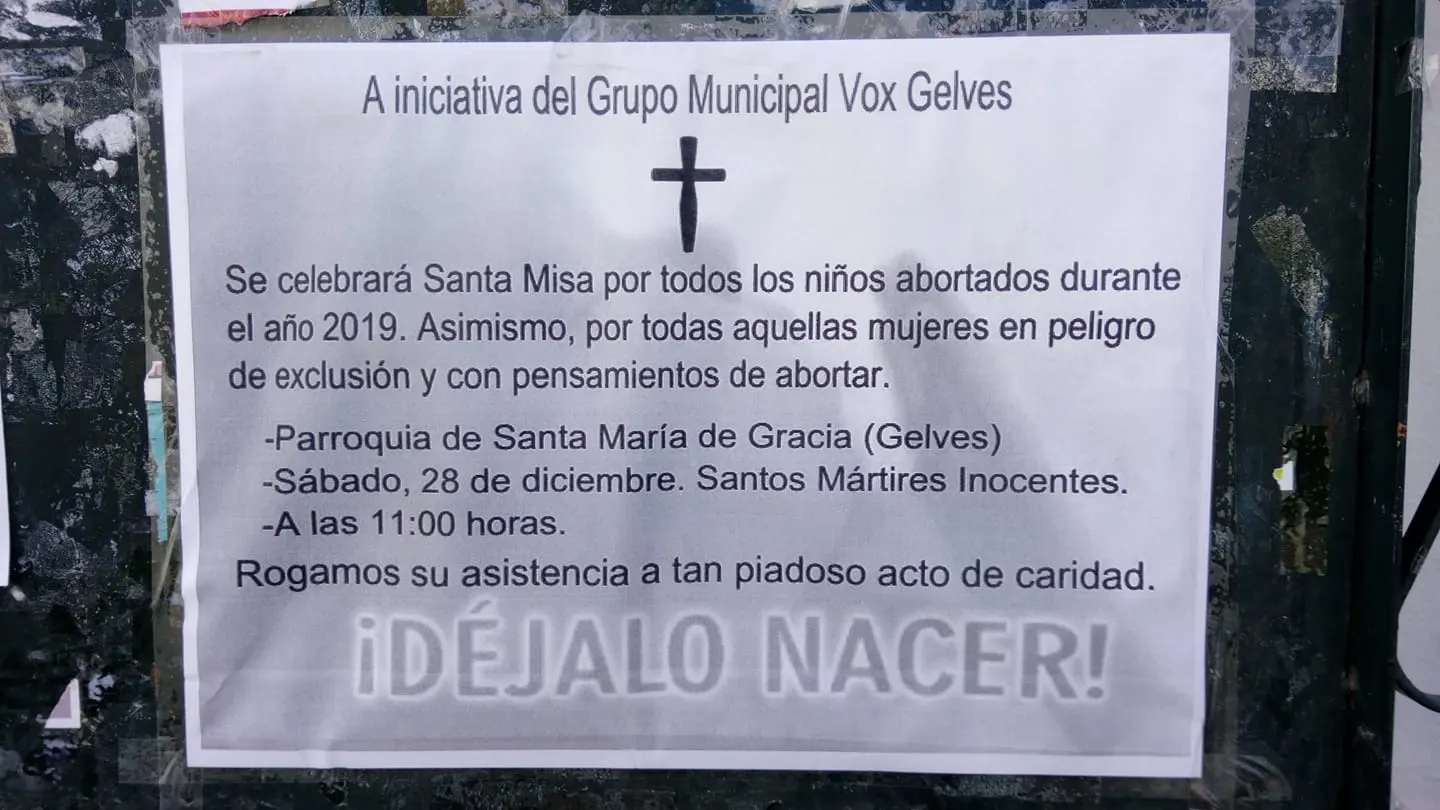 El cartel que ha difundido Vox sobre la misa en contra del aborto