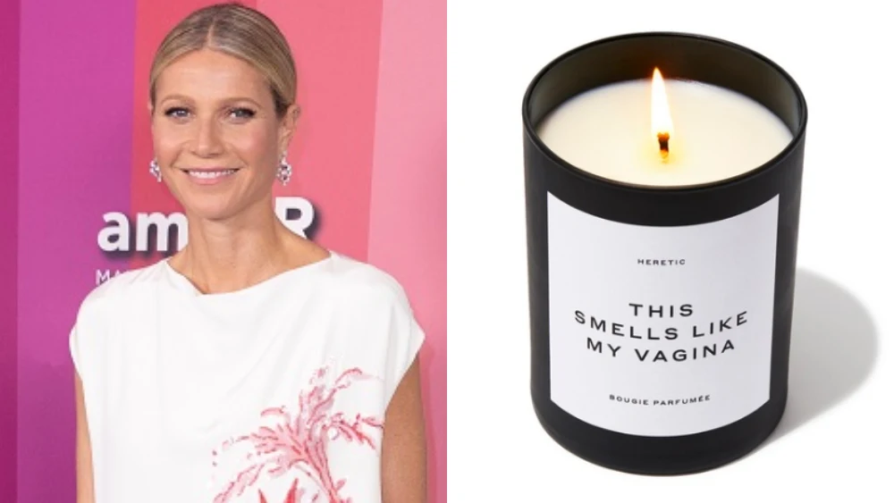 Imagen de la actriz Gwyneth Paltrow a la izquierda y la vela con 'olor a su vagina' que se ha agotado a la derecha