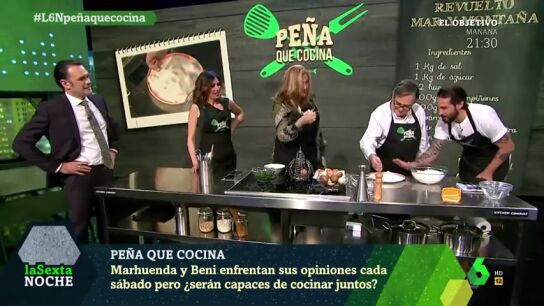 Elisa Beni y Paco Marhuenda, juntos con el chef Pe&ntilde;a para preparar un revuelto 'mar y monta&ntilde;a'