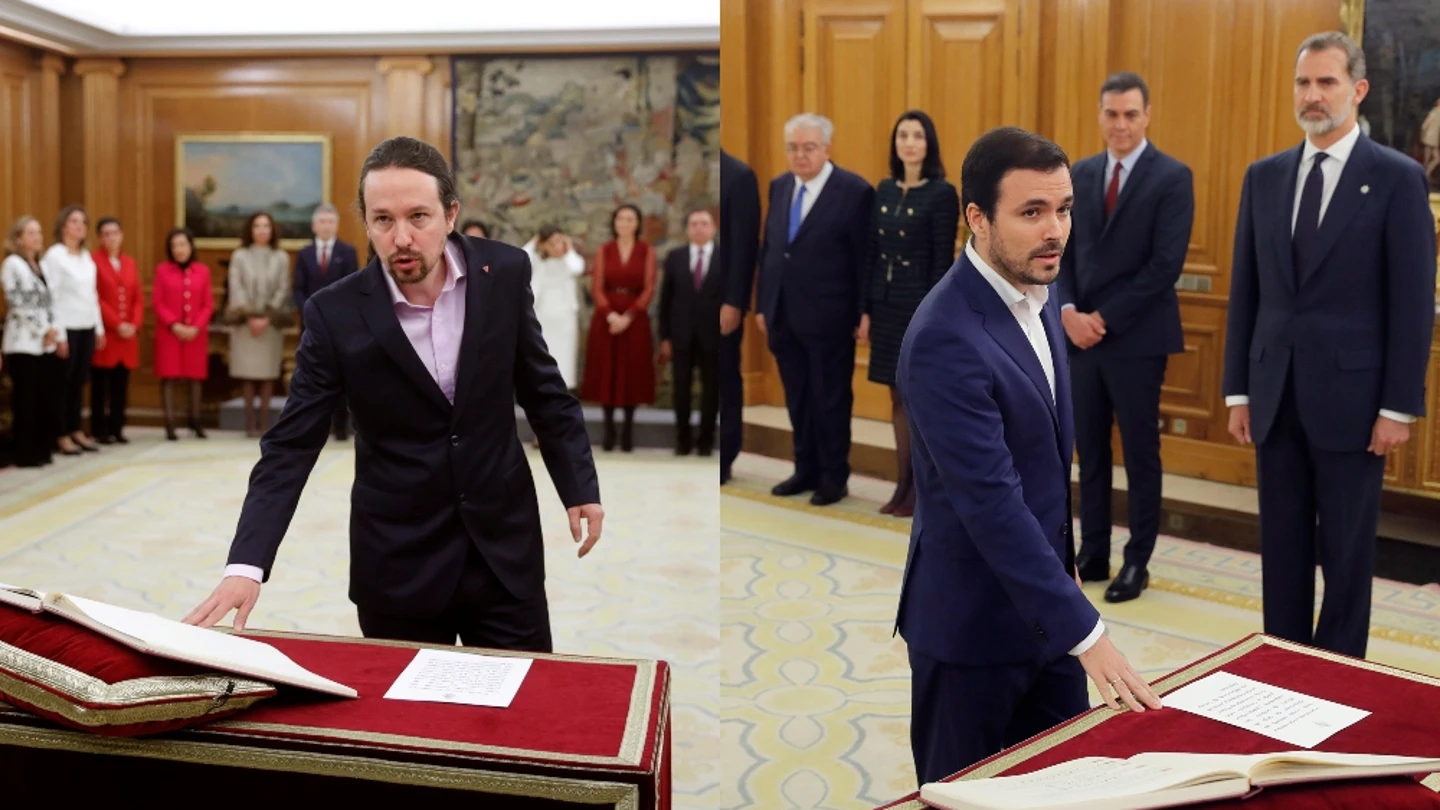 Pablo Iglesias y Alberto Garzón Pablo Iglesias y Alberto Garzón prometen su cargo sin corbata