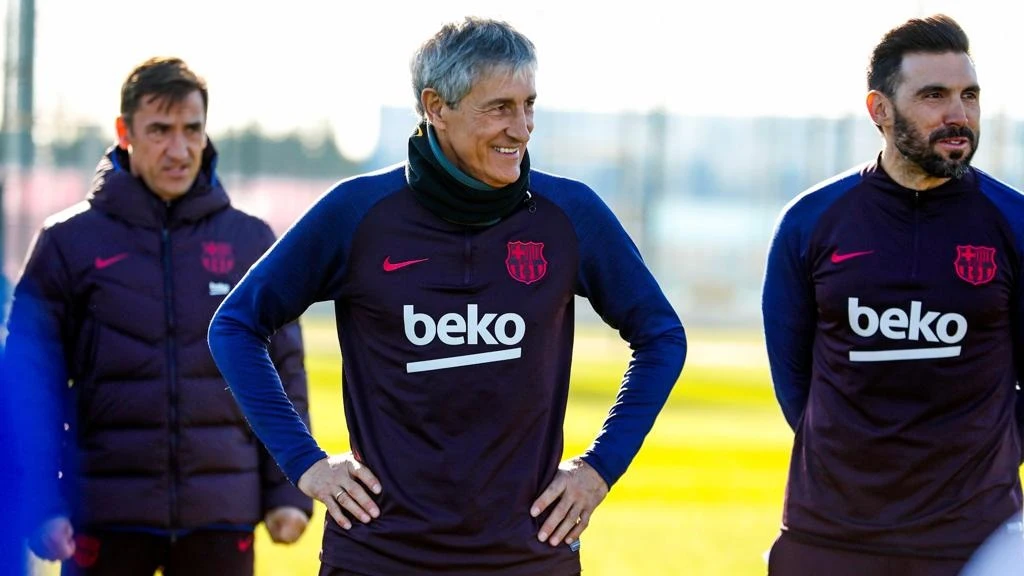 Quique Setién dirige su primer entrenamiento con el FC Barcelona