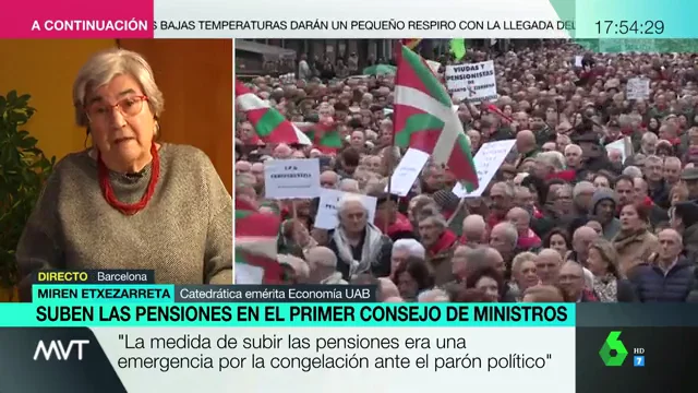 Miren Etxezarreta, sobre la decisión de subir las pensiones: "Era inevitable, no se podía tener a millones de pensionistas esperando"