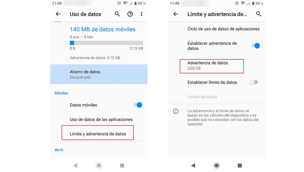 Marcando un límite de datos en Android