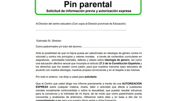 Fragmento del formulario de 'pin parental' colgado por Vox en su web