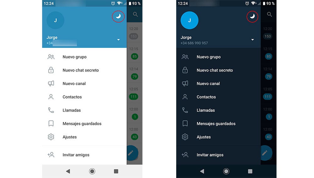 Activando el modo oscuro de Telegram