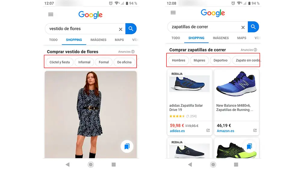 Buscando ropa en Google Shooping