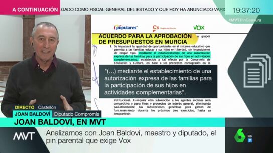 Joan Baldov&iacute; critica el 'pin parental' de Vox: "Un ni&ntilde;o tiene que tener la posibilidad de ver las diferentes maneras de entender el mundo"