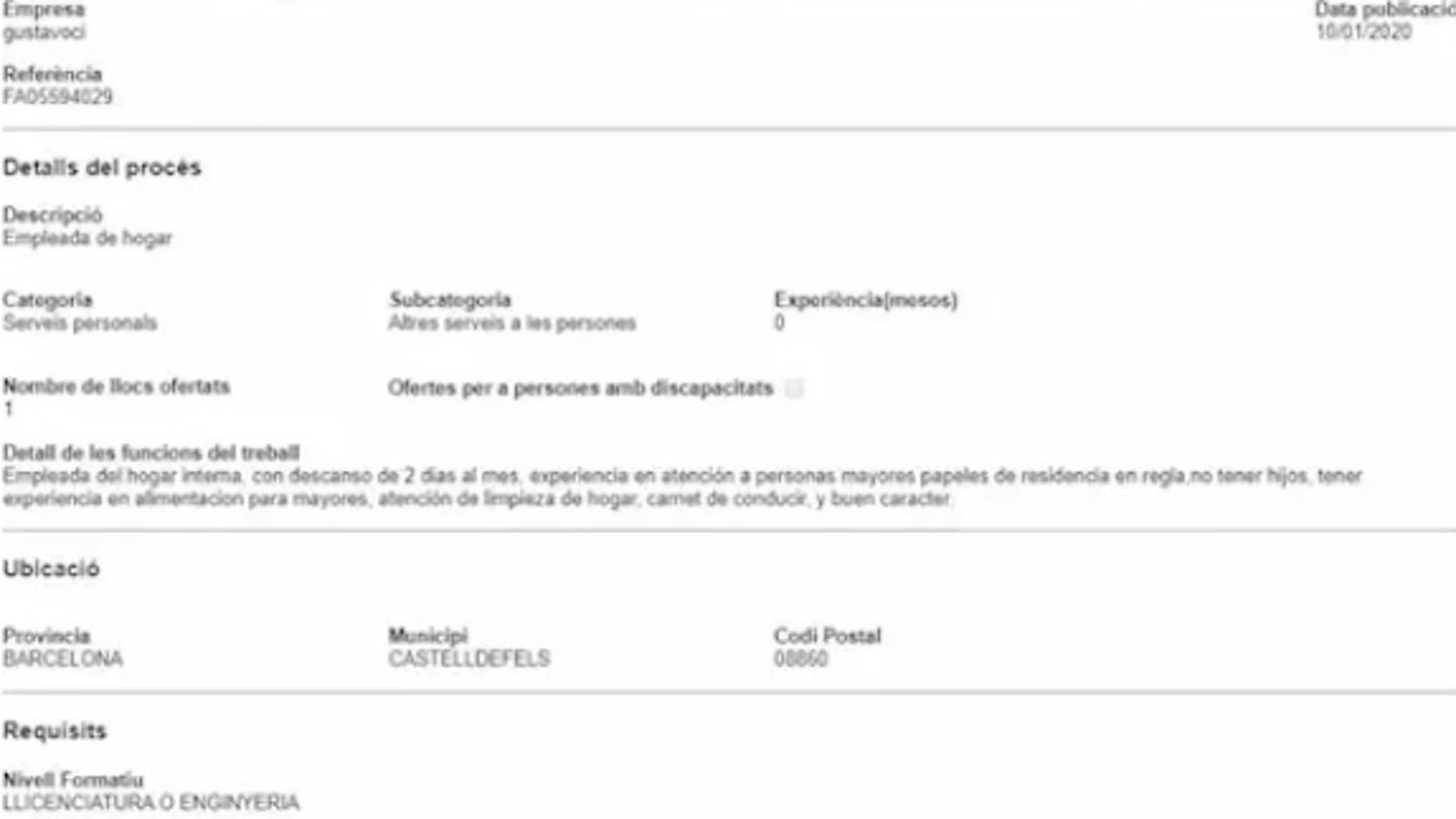 Vergonzosa oferta de empleo Vergonzosa oferta de empleo
