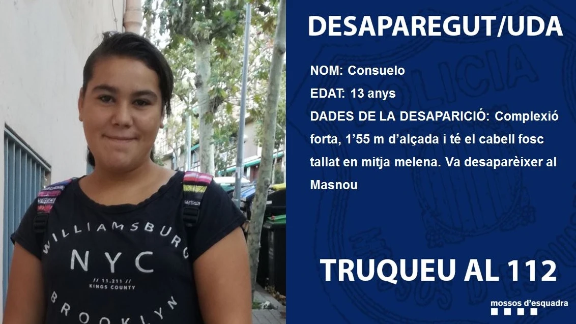 Imagen de Consuelo, la menor desaparecida en Barcelona