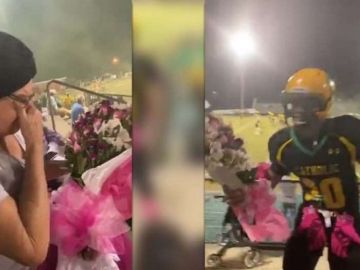 Frank Calderón entrega un ramo de flores a su abuela Frank Calderón entrega un ramo de flores a su abuela