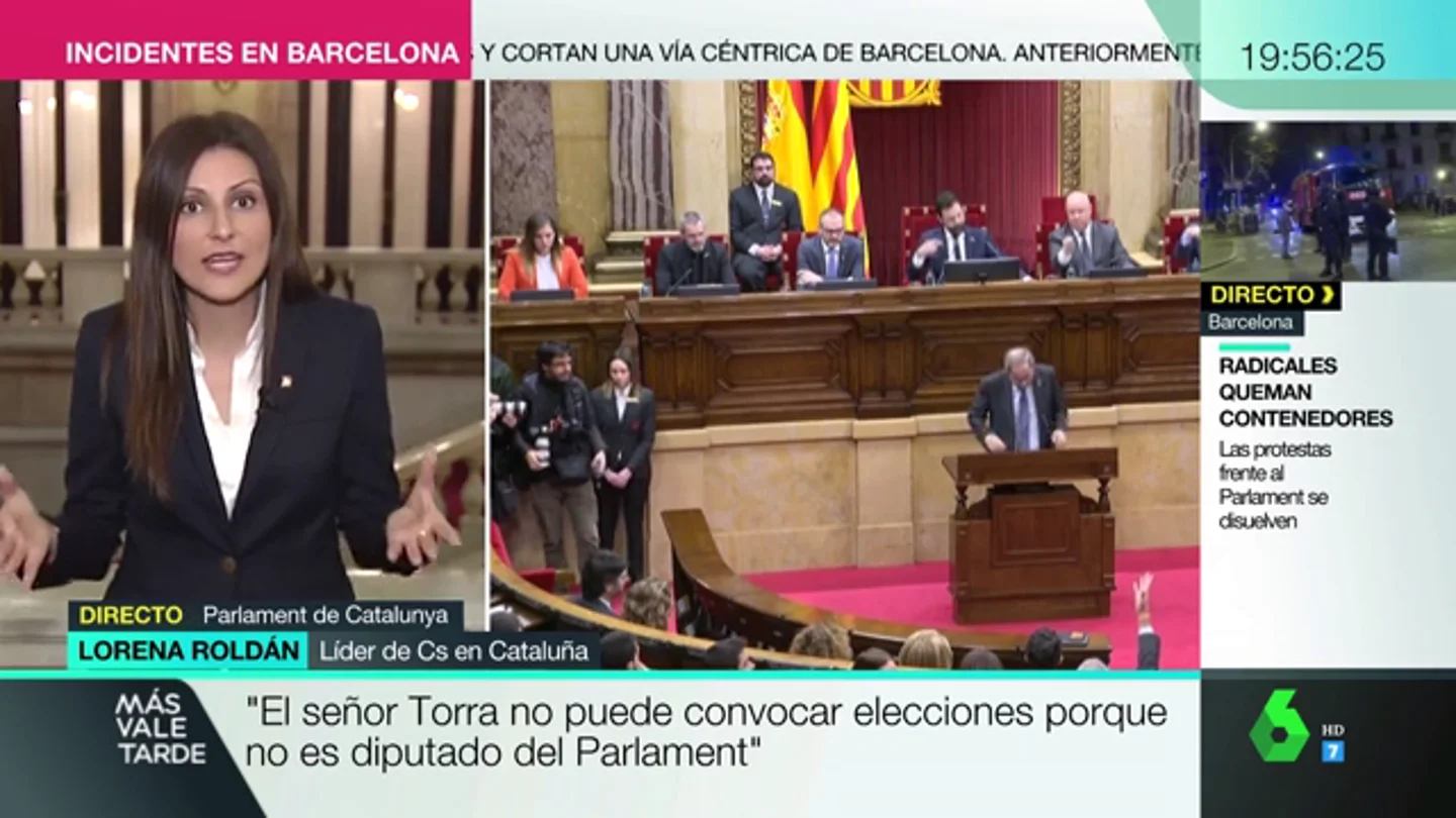 Lorena Roldán (Cs) pide elecciones en Cataluña: "Es urgente que el Govern reconozca que ha llegado al final del camino" Lorena Roldán (Cs) pide elecciones en Cataluña: "Es urgente que el Govern reconozca que ha llegado al final del camino"