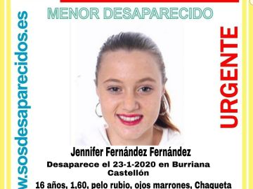 Jennifer Fernández, desaparecida en Burriana desde el 23 de enero Jennifer Fernández, desaparecida en Burriana desde el 23 de enero