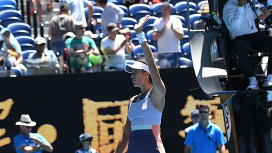 Muguruza celebra su triunfo contra Pavlyuchenkova Muguruza celebra su triunfo contra Pavlyuchenkova