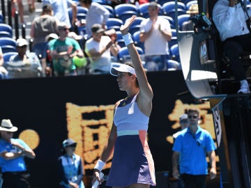 Muguruza celebra su triunfo contra Pavlyuchenkova Muguruza celebra su triunfo contra Pavlyuchenkova