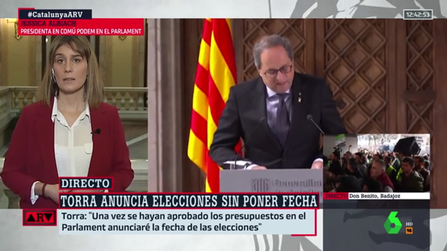 Jessica Albiach: "Torra ha asumido la realidad: que se ha terminado la legislatura, pero hacen falta presupuestos" Jessica Albiach: "Torra ha asumido la realidad: que se ha terminado la legislatura, pero hacen falta presupuestos"